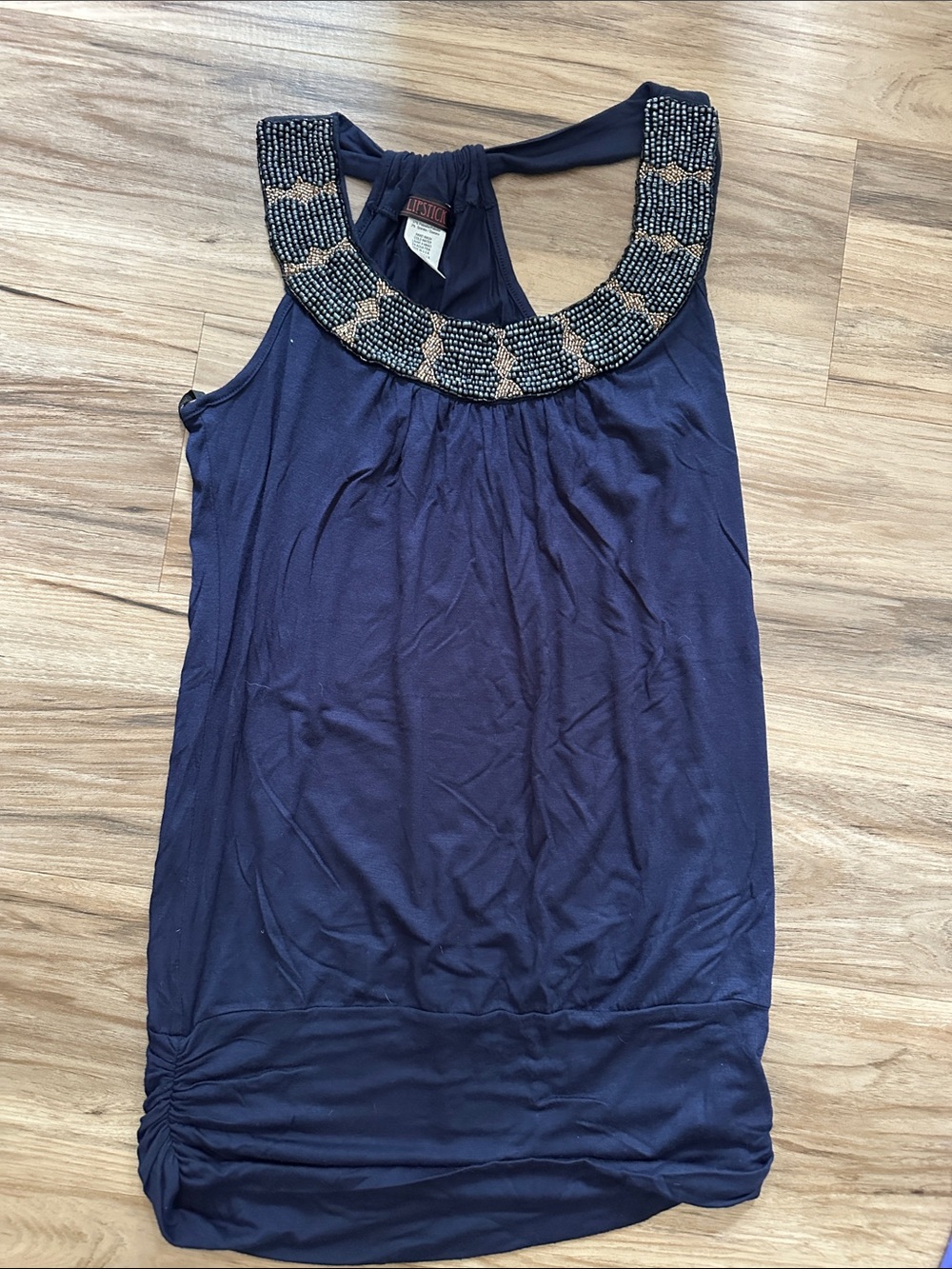 Lipstick Boutique Navy Tank with Beaded Collar